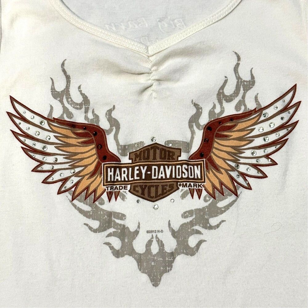 Harley-Davidson Y2K Bedazzled Rhinestone Tank Top | Ivory | Size M - Picture 5 of 6
